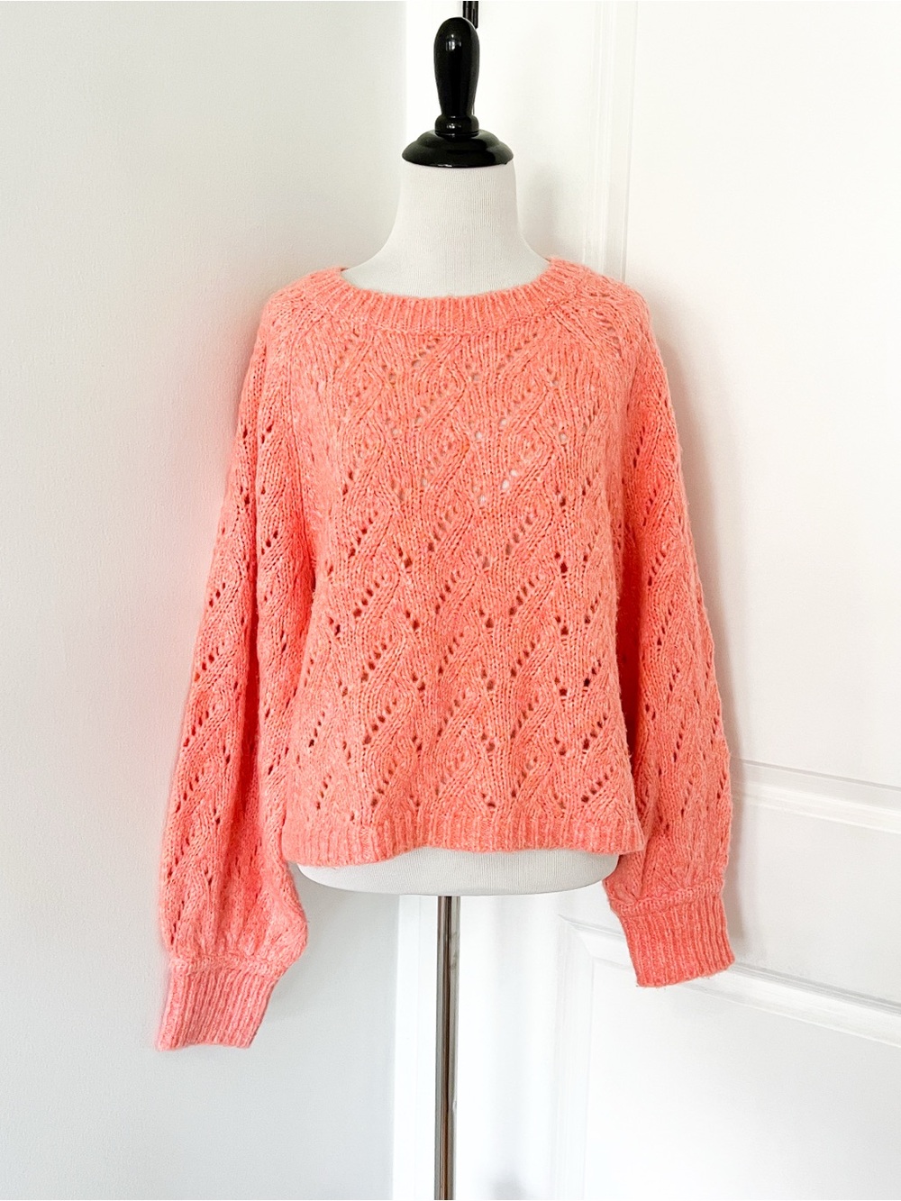 J. Crew Coral Openwork Wool Crewneck Sweater - Medium